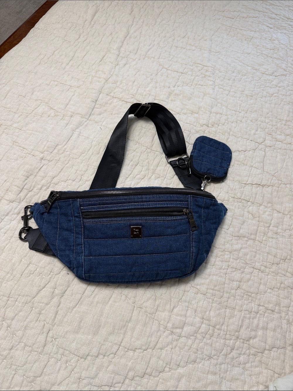 THINK ROYLN Navy Blue Quilted Crossbody Waist Bag with Coin Pouch